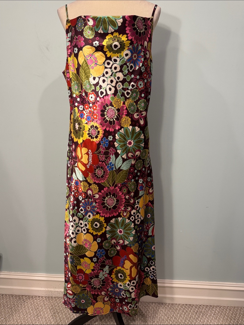 Emma & Michele Floral silky Slip Dress in Multi-Color Size M